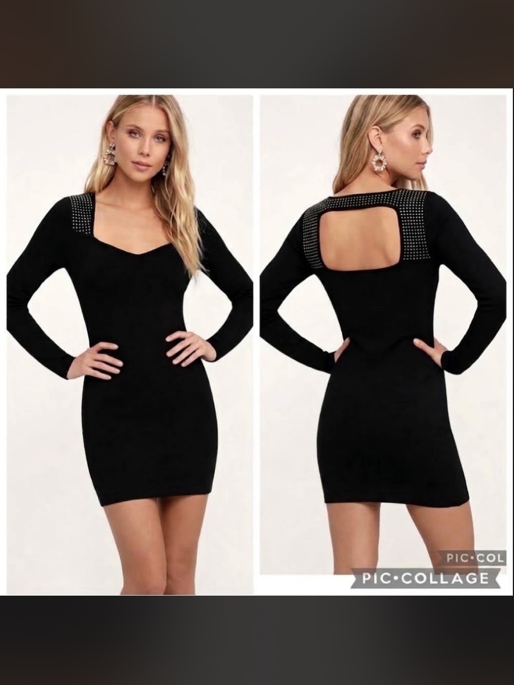 WHBM Dress Studded Cutout Back Sheath Black Mini NWT M LBD Cocktail